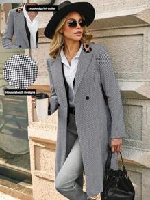 SHEIN Clasi Abrigo de mujer con solapa a cuadros y manga larga