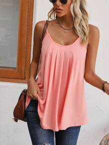 SHEIN LUNE Solid Plicated Detail Cami Top - Watermelon Pink - View 5