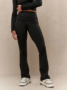 MISSGUIDED 翻折腰带喇叭下摆高腰裤办公室装 - 黑色 - 查看 1