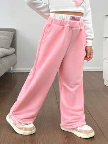 SHEIN Young Girl Woven Letter Loose Casual Sweatpants