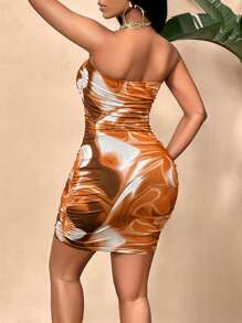 SOLERSUN Marble Print Tube Bodycon Party Dress (Random Floral Pattern) For Women