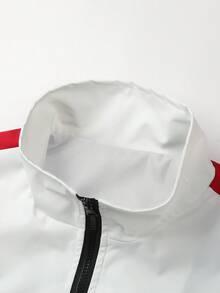 Manfinity Hypemode 男式撞色拉链字母印花夹克 - 白色 - 查看 5