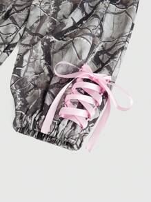 ROMWE Grunge Punk Bộ 2 chiếc/Bộ Áo hoodie và quần thêu họa tiết ngụy trang Y2K cho nữ - Nhiều màu - Xem 5