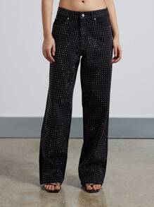 AiiRZ Rave 水钻细节低腰宽腿宽松牛仔裤