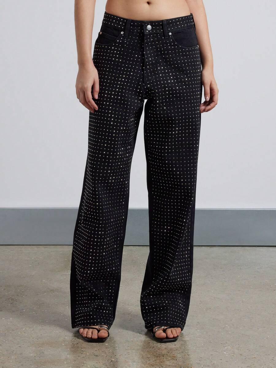 AiiRZ Rave 水钻细节低腰宽腿宽松牛仔裤