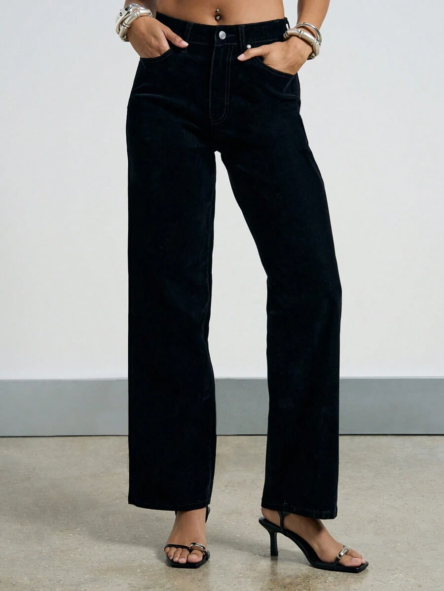 AiiRZ Jeans anchos de talle medio con efecto flocado - Negro - Ver 1