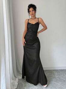 Rafferiza Metallic Loose Spaghetti Strap Party Dress Maxi Women Outfit