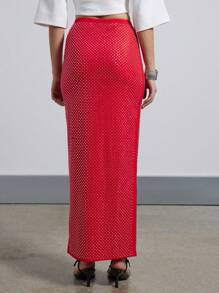 AiiRZ 炫彩水钻装饰修身长裙 - 紅色 - 查看 2