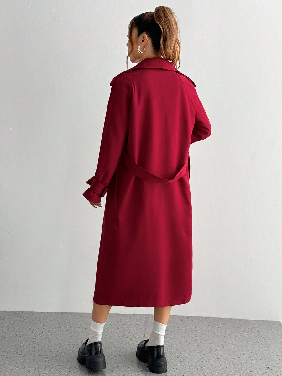 SHEIN MOOSTA Women Trench Coat Red Noble Lady Style Slim Fit English