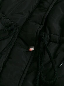 SHEIN LUNE 大尺碼純色休閒中長版加厚外套，秋冬女裝 - 黑色 - 查看 3