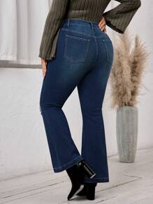 SHEIN LUNE Jeans de pierna acampanada y desgastados informales de talla grande