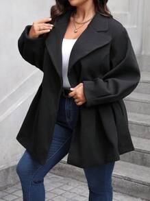 SHEIN Clasi 大码休闲纯色翻领羊毛大衣，秋冬