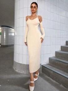 Aveloria Stylish Young Women Long Sleeve Off Shoulder Bodycon Maxi Knit Sweater Dress, Autumn Fall Cloth For Women