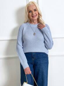 EMERY ROSE 20% Wool Women Casual Pullover Crew Neck Sweater Knit Pullover Fall Winter Outfit - Blue - View 3