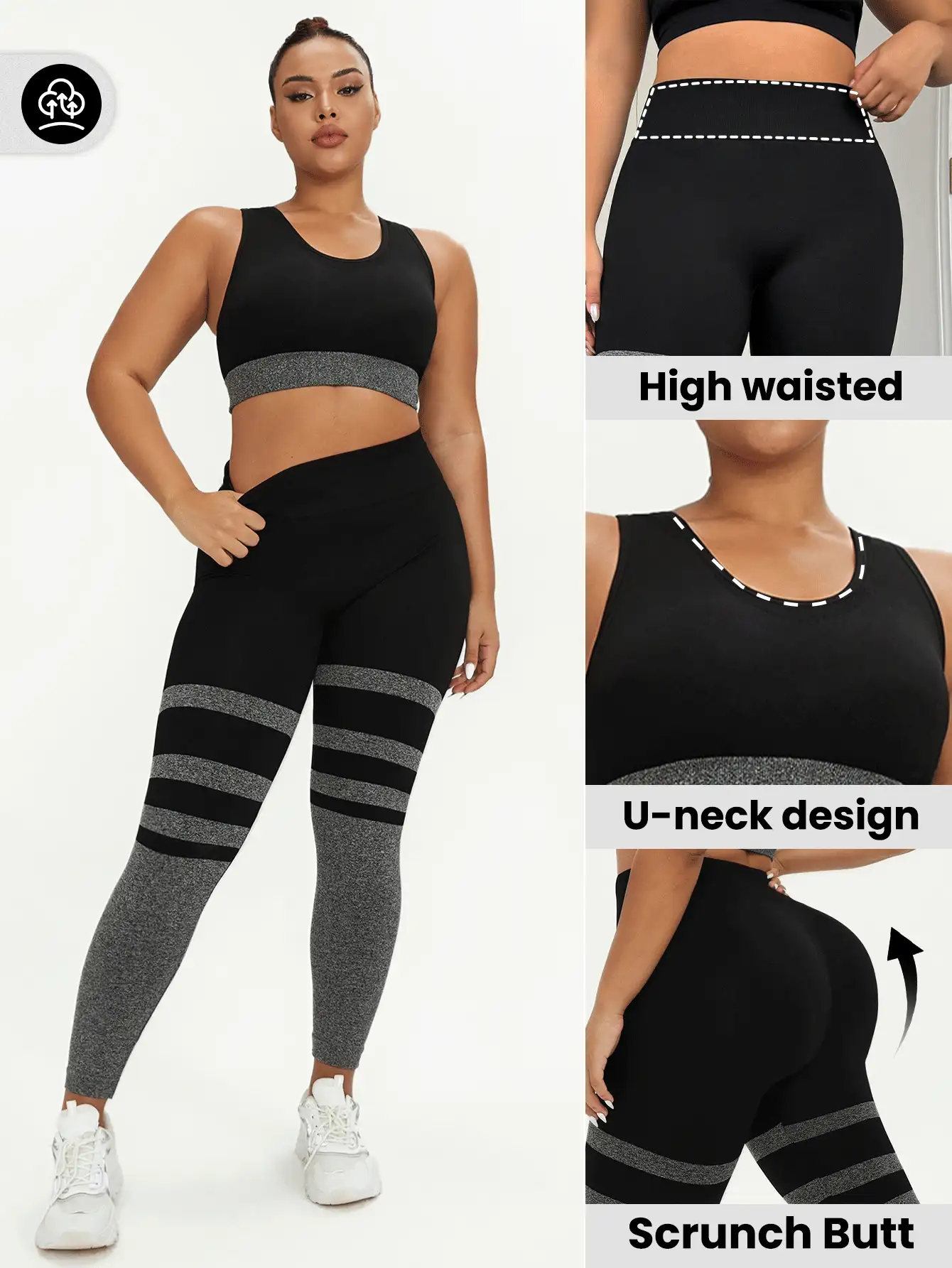 Easithlete 大码女式运动胸罩和紧身裤套装