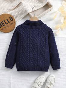 Young Boys Fall Clothes, Kids Fall Clothes, 1pc High Neck Yarned Cable Sweater For Boys Winter Warmth, Vintage Gentlemanly Style Knit Sweater