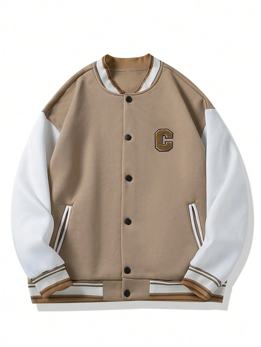 Manfinity Hypemode Chaqueta de béisbol de solapa única con contraste de color para hombres en otoño - Multicolor - Ver 1