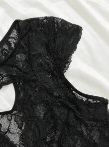 Elegant Sexy Hollow Floral Lace Jumpsuit For Women - Black - View 8