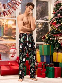 Happy Jammies 男士圣诞雪人图案松紧腰休闲裤，圣诞礼物 - 黑色 - 查看 5