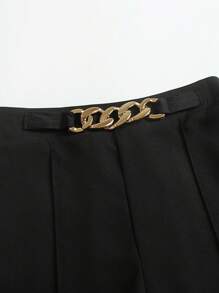 女士金属链装饰直筒宽松优雅办公室裤 - 黑色 - 查看 6