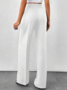 SHEIN Tall 高腰女式纯色阔腿裤 - 白色 - View 2