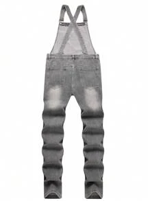 Chillumni Pantalón informal de peto vaquero desgastado y rasgado para hombres - Gris - Ver 2