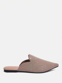 CUCCOO TILAWA Women's Rhinestone Decorated Pointed Toe Mule Shoes, Casual Daily Wear Spring Shoes Spring Break Easter - Apricot - View 2