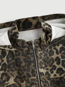 ROMWE Grunge Punk 女式 Moto Street 豹纹工装口袋牛仔夹克 - 彩色 - 查看 3