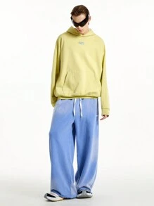 NEON BLANC 男士字母印花宽松连帽针织运动衫 - 芥末黃 - 查看 5