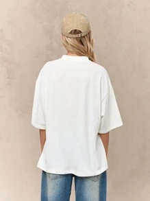 MISSGUIDED 超大号棉质 T 恤圆领落肩宽松版型休闲周末基本款休闲街头风必备简约四季上衣 - 白色 - 查看 2