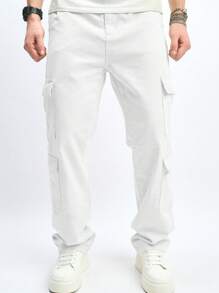 Chillumni Men's Multi Pockets Straight-Leg Loose Fit Casual Jeans - White - View 7