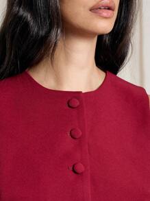 AiiRZ Sleeveless Button Front Crop Vest Professional Office Wear Business Casual Waistcoat Formal Interview Work Meeting Sophisticated Modern Blazer - Burgundy - View 4