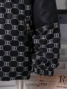SHEIN Tween Boy Letter & Graphic Print Hooded Zip Front Long Sleeve Jacket