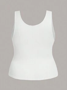SHEIN LUNE Casual Minimalist Large Scoop Neck Tank Top For Plus Size Women, Slim Fit Tank Tops, Suitable For Summer