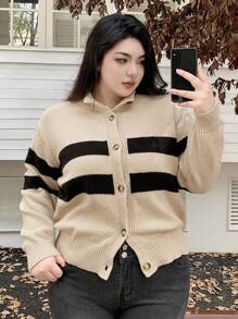 Dazy Plus 大码女式撞色条纹高领毛衣，秋季服装 - 黑與白 - 查看 1