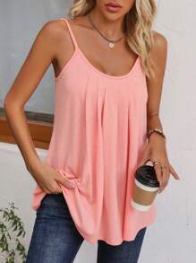SHEIN LUNE Solid Plicated Detail Cami Top - Watermelon Pink - View 3