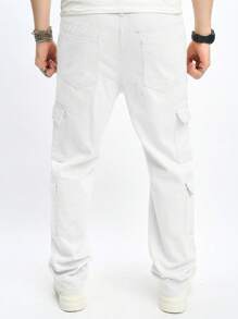 Chillumni Men's Multi Pockets Straight-Leg Loose Fit Casual Jeans - White - View 2