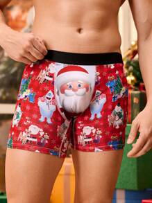 Notgurli Men's Soft & Comfortable Santa Claus Print Elastic Boxer, Christmas Theme, Christmas Gift - Red - View 7