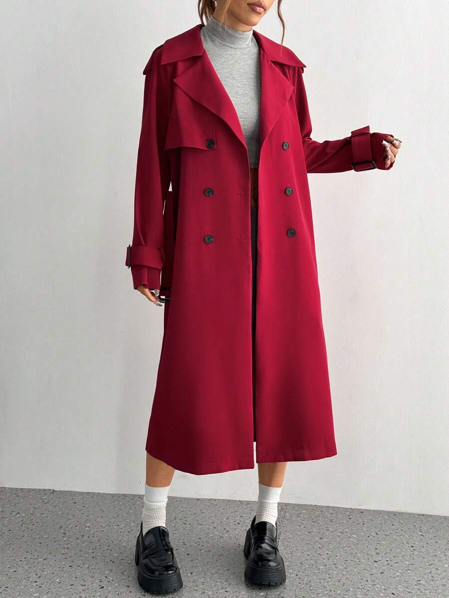 SHEIN MOOSTA Women Trench Coat Red Noble Lady Style Slim Fit English