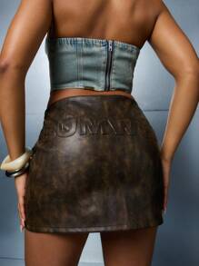 SUMWON WOMEN Minifalda con bolsillos cargo, cintura alta, detalles de cremallera múltiple en relieve, estilo utilitario de motociclista, moda de calle, cierre con cremallera frontal, ropa de fiesta y club, otoño e invierno - Café integral - Ver 5