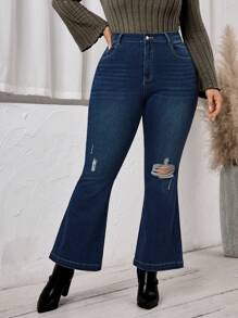 SHEIN LUNE Jeans de pierna acampanada y desgastados informales de talla grande