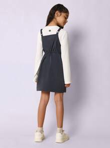 SUMWON Tween Girls Relaxed Slouchy Long Sleeve Tee And Dungaree Dress 2 Piece Set - Dark Grey - View 2