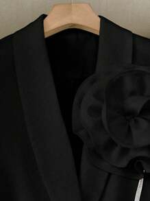 SHEIN Clasi 2 件套女士简约优雅立领单扣西装外套和裤子套装，办公室通勤装 - 黑色 - 查看 5