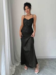 Rafferiza Metallic Loose Spaghetti Strap Party Dress Maxi Women Outfit