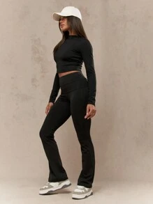 MISSGUIDED 翻折腰带喇叭下摆高腰裤办公室装 - 黑色 - 查看 4