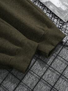 SHEIN Cottnline Cotton Men Letter Graphic Grey Drawstring Waist Sweatpants - Army Green - View 5