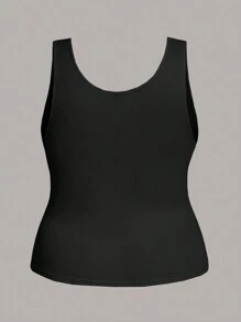 SHEIN LUNE Casual Minimalist Large Scoop Neck Tank Top For Plus Size Women, Slim Fit Tank Tops, Suitable For Summer