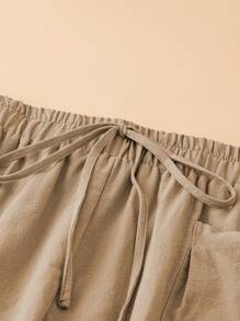 Pantalones informales de talla grande de unicolor con cintura elástica y bolsillos, para primavera/otoño