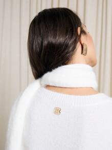 AiiRZ Luxury Brushed Knit Co-Ord Set Turtleneck Sweater Wide Leg Pants Loungewear Matching Set Winter Resort Collection Fringe Detail - White - View 4