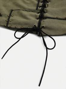 ROMWE Grunge Punk Distressed Washed 5-Pointed Star Patch Rivet Asymmetrical Women Lace-Up Halter Tank Top Nightclub Rave Army Green Summer Grunge - Army Green - View 3